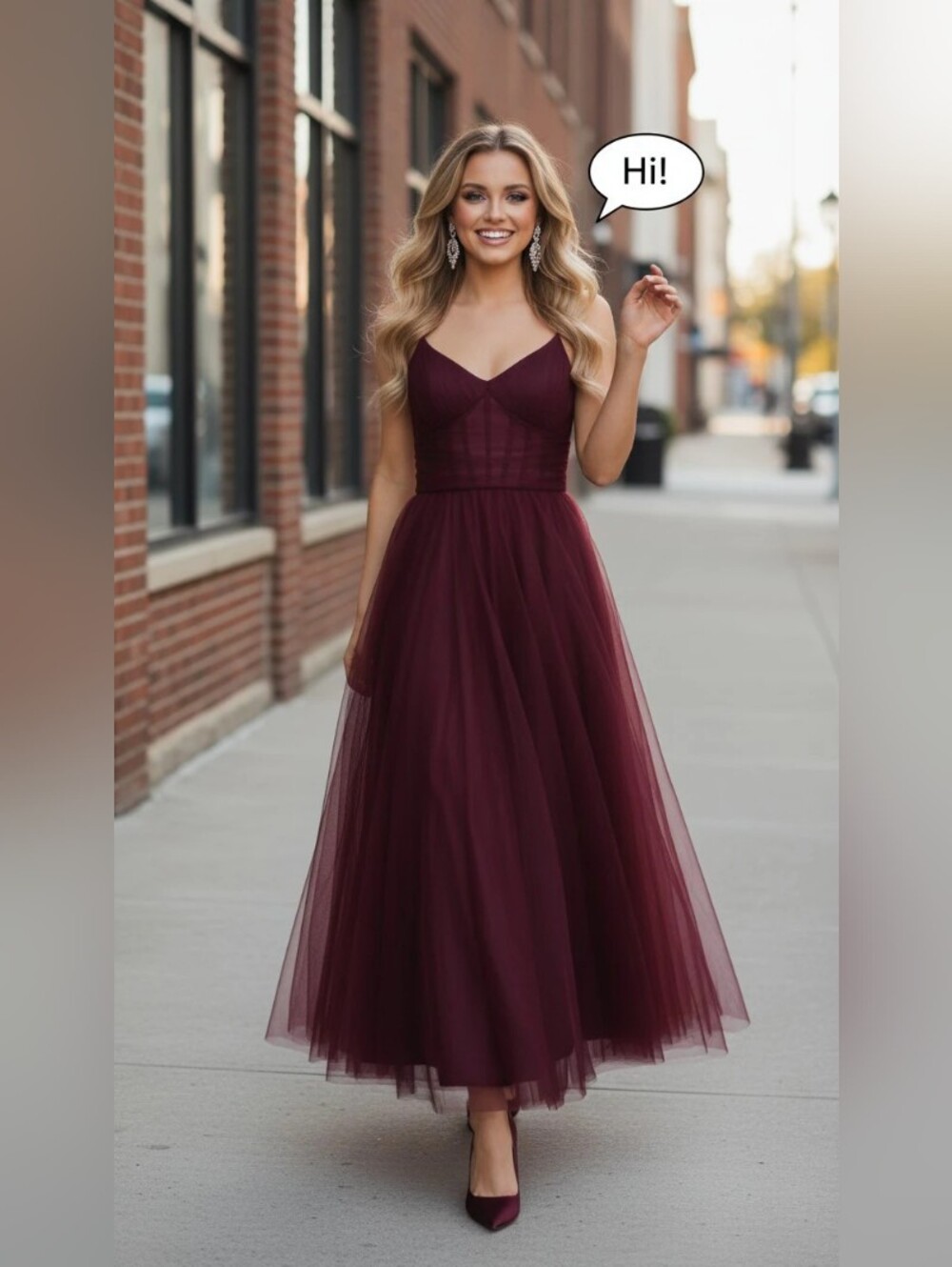 Windsor Elegant Burgundy Tulle A-Line Dress Size Large But Small Waist 30"